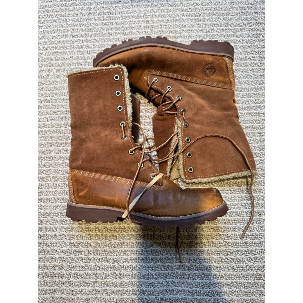 Timberland girls Shearling Lined Lace Up Boots Brown Leather Winter Hiking 4